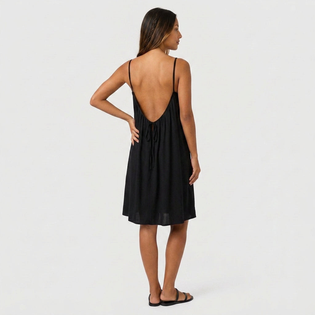 Robe Courte Lin Bretelles Fines Dos Nu Lacet Pour Femme