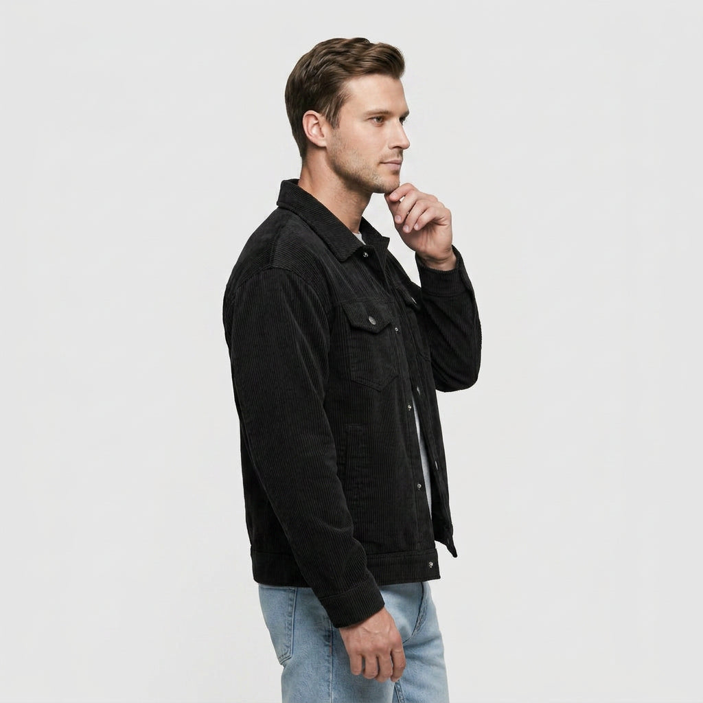 Veste en Velours Côtelé à Boutons-Pression pour Homme