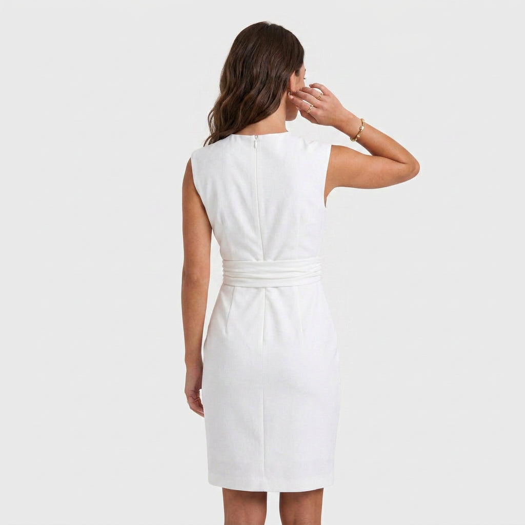 Robe de Cocktail Sans Manches à Taille Drapée pour Femme