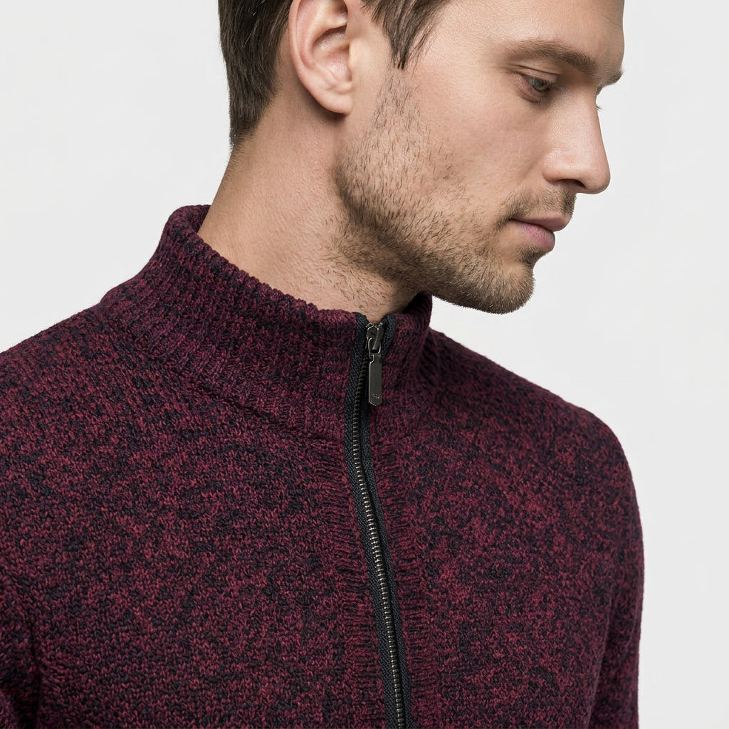 Veste en Maille Zippée à Col Montant pour Homme