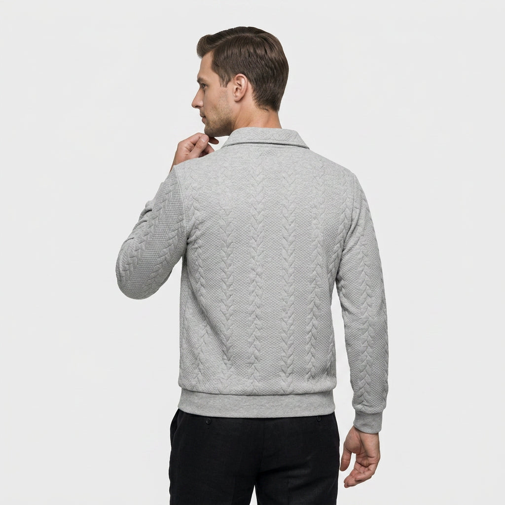 Pull à Col Polo Zippé et Motif Torsadé pour Homme