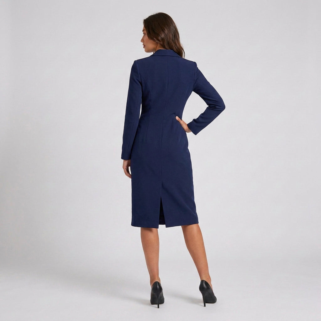 Robe-Manteau Cintrée à Col Tailleur pour Femme