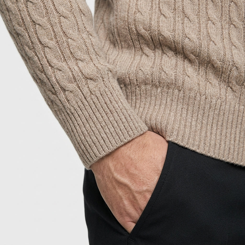 Pull en Maille Torsadée à Col Zippé pour Homme