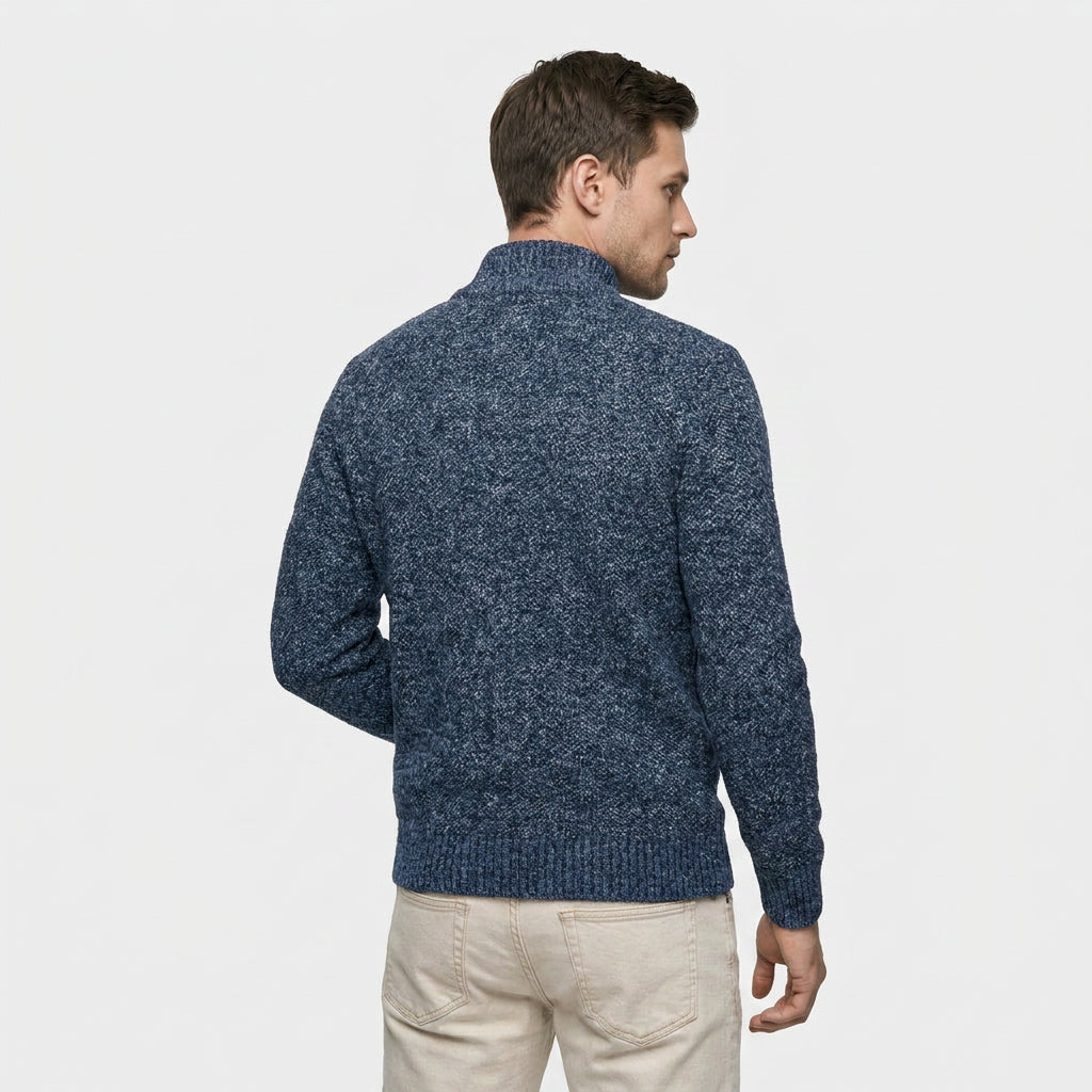 Veste en Maille Zippée à Col Montant pour Homme
