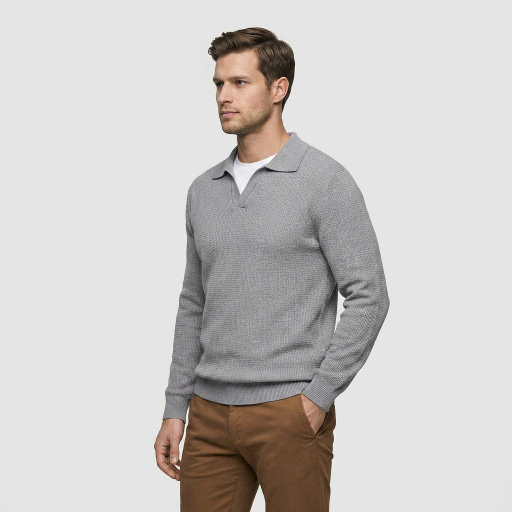 Pull Polo en Maille Texturée à Col Ouvert pour Homme