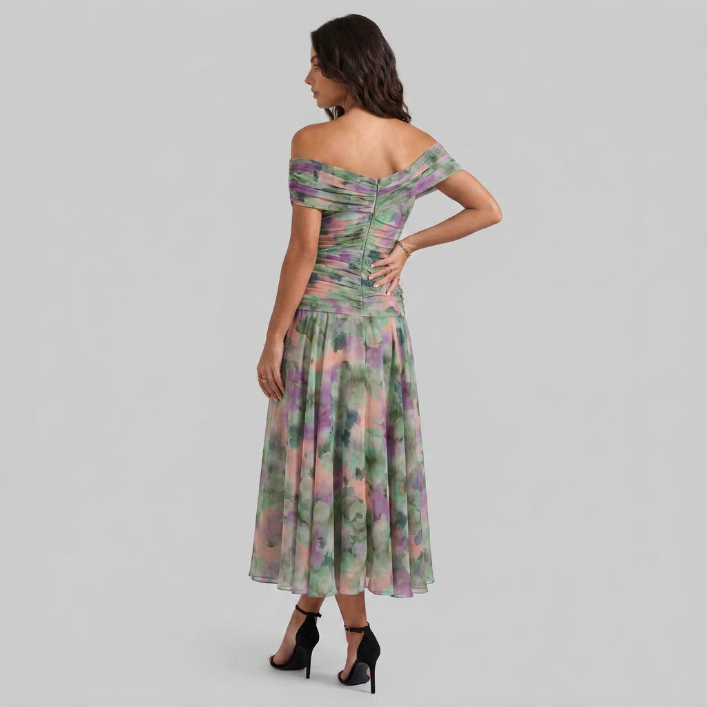 Robe de Cérémonie Fleurie à Épaules Dénudées pour Femme