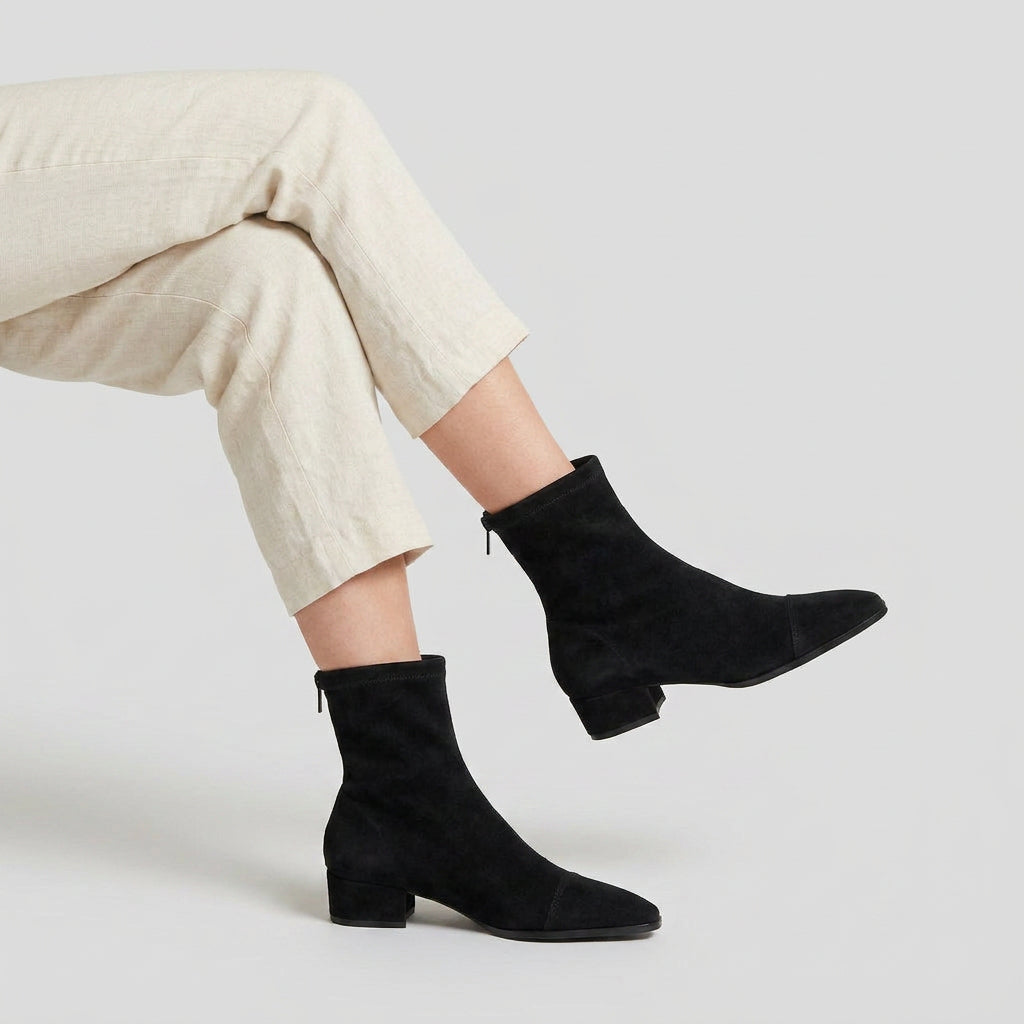 Bottines Ajustées en Daim à Talon Bas pour Femme