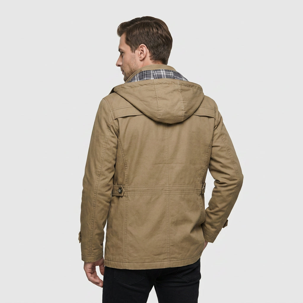Veste à Capuche Amovible et Multiples Poches pour Homme