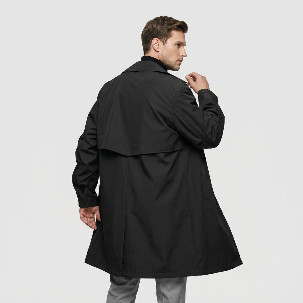 Trench-Coat Long Croisé à Col Tailleur pour Homme