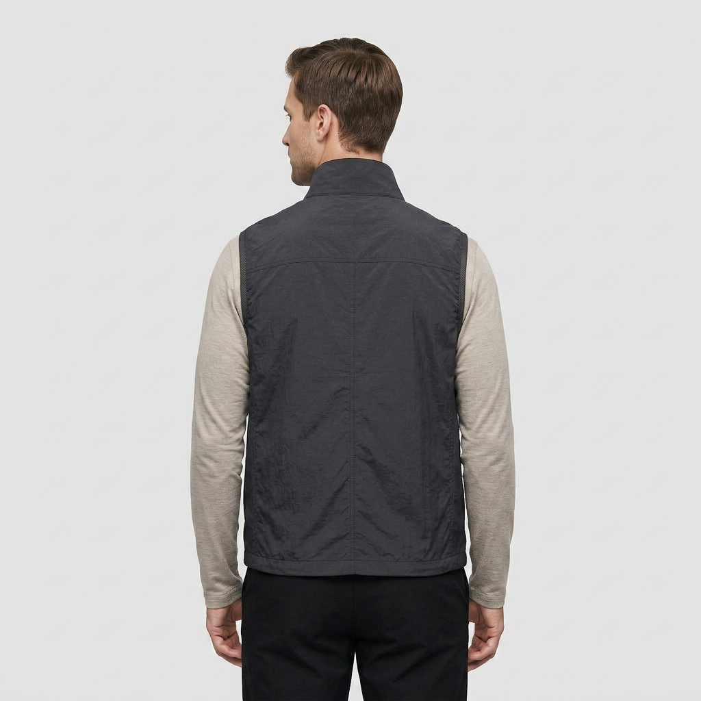 Gilet Sans Manches Zippé Col Montant Poche Zippée Pour Homme