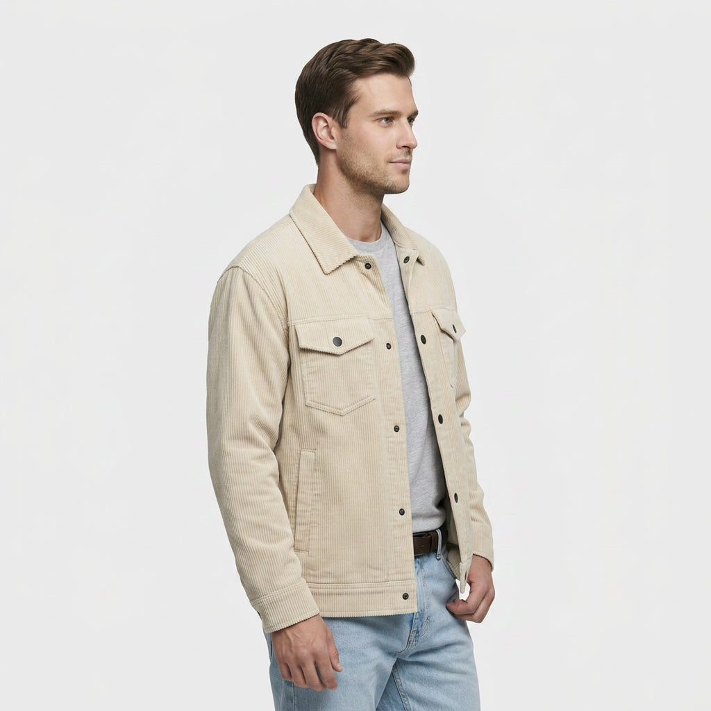 Veste en Velours Côtelé à Boutons-Pression pour Homme