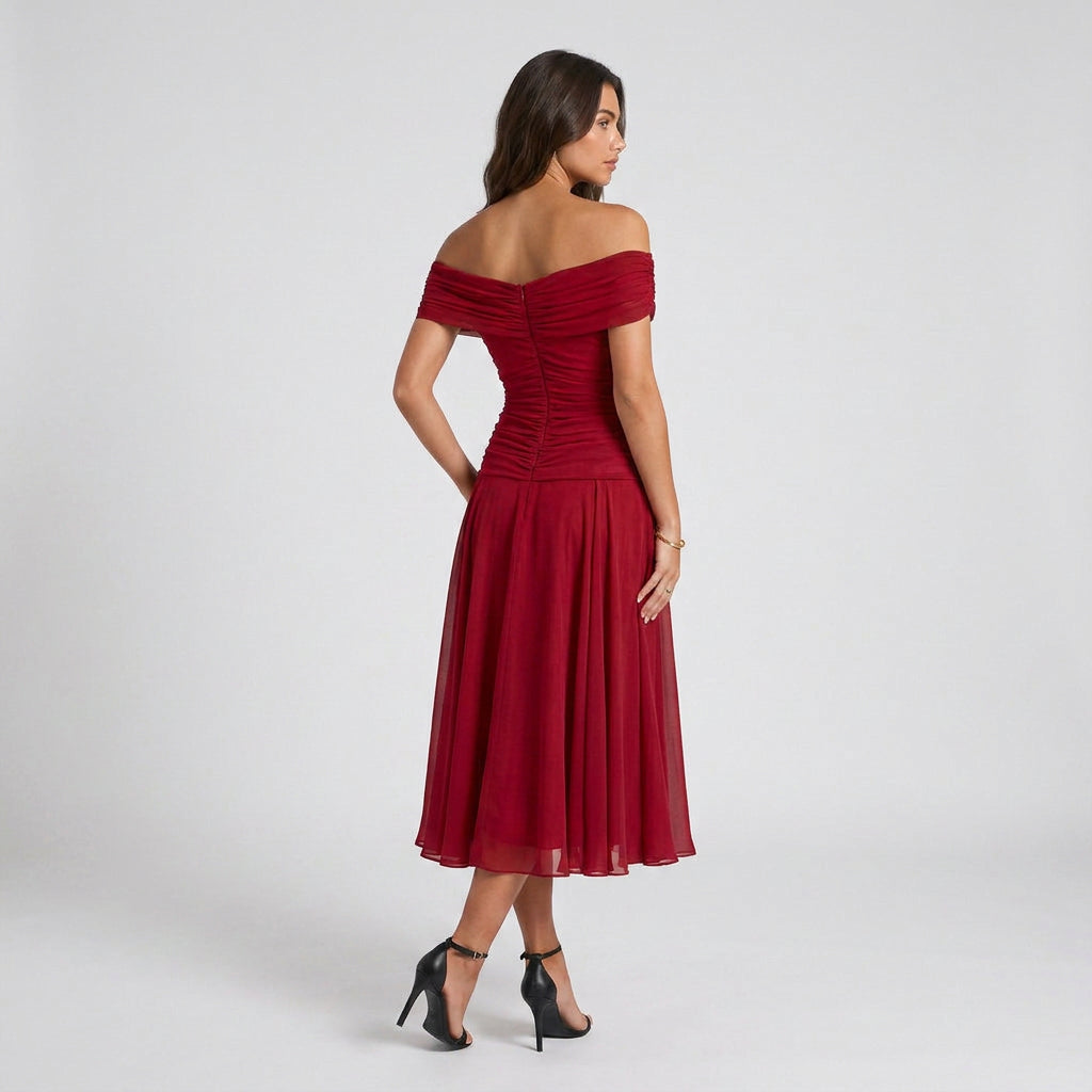 Robe de Cérémonie Fleurie à Épaules Dénudées pour Femme