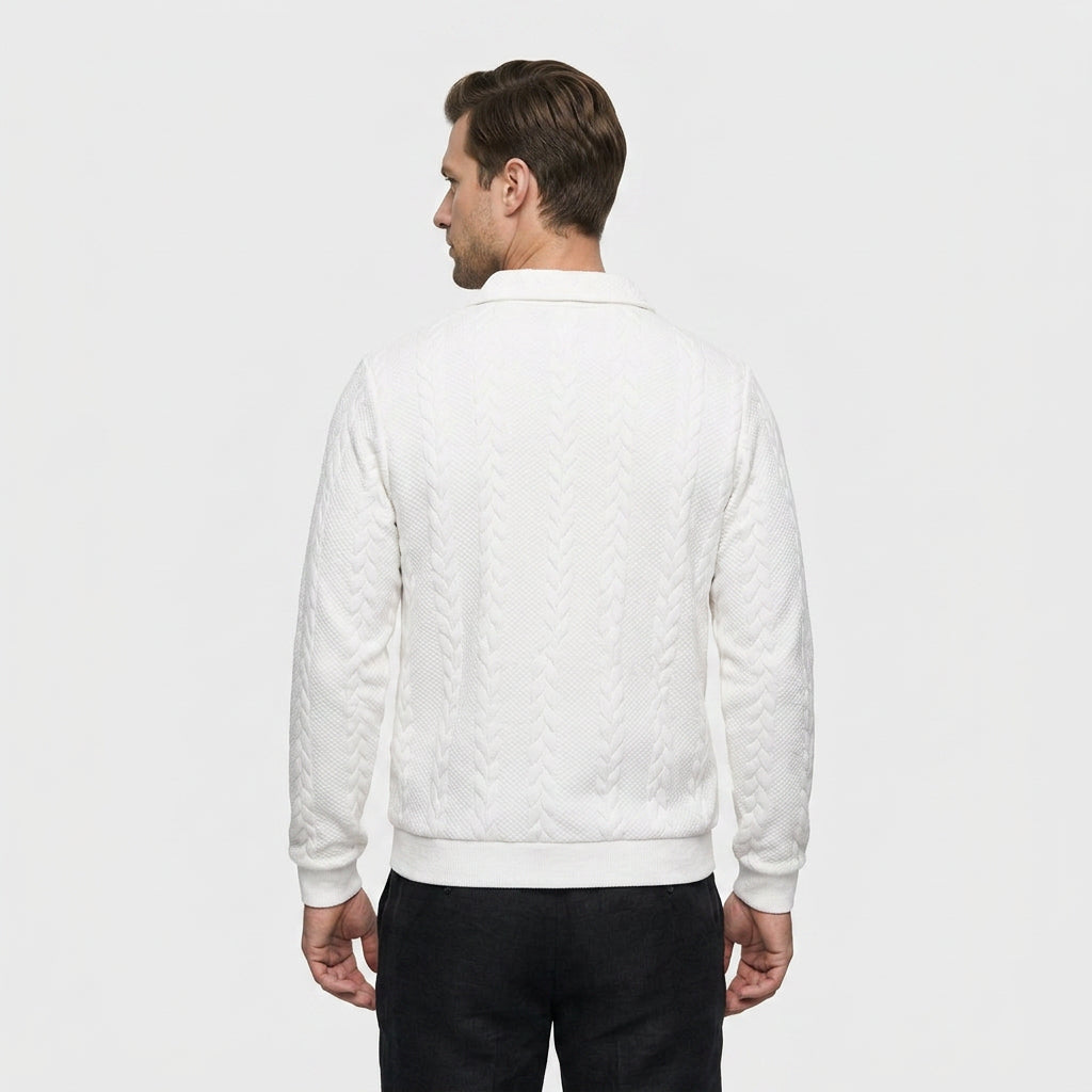 Pull à Col Polo Zippé et Motif Torsadé pour Homme