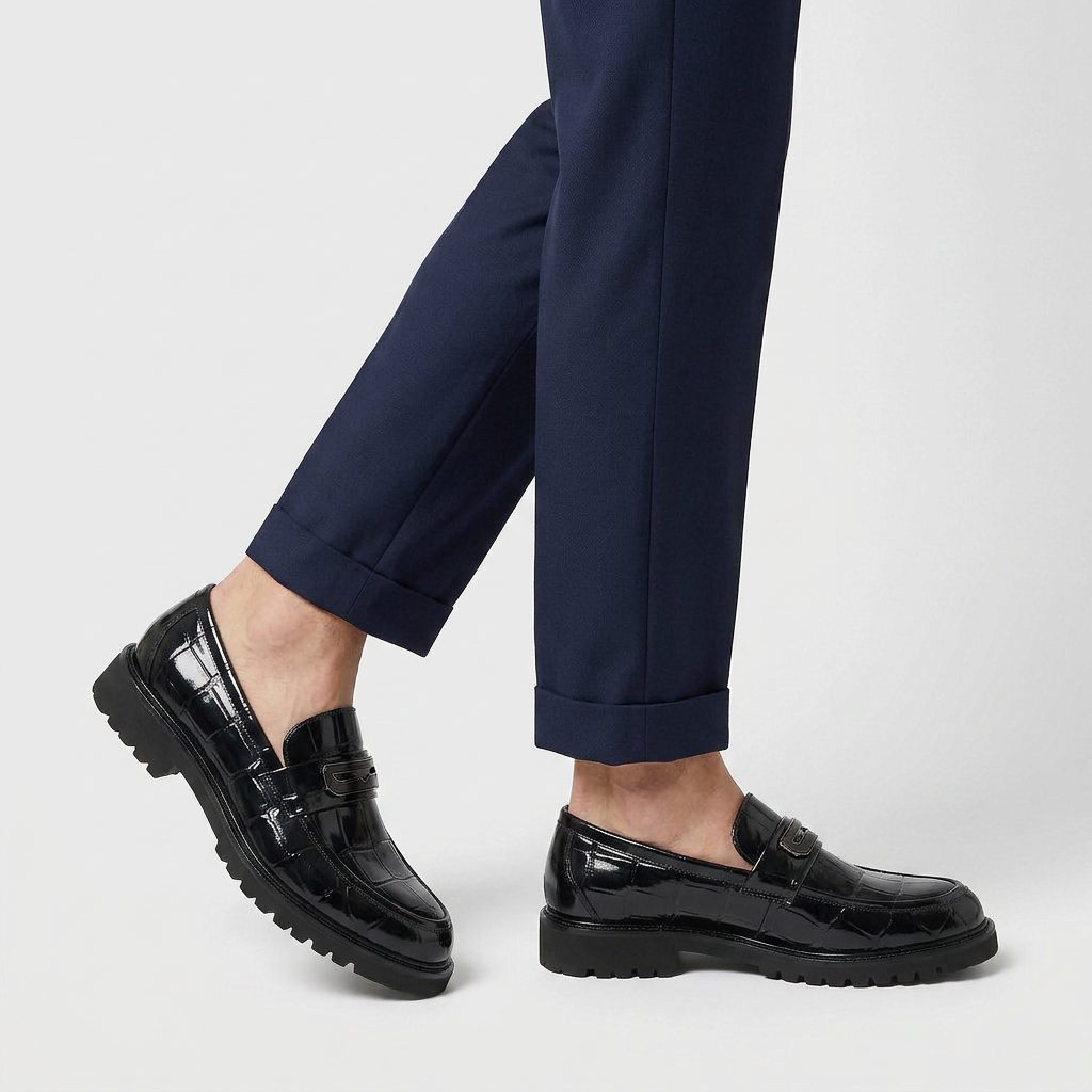 Loafer Cuir Verni Embossé Semelle Lug pour Homme