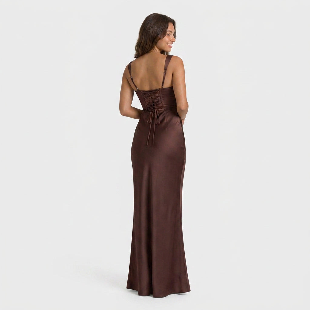 Robe de Soirée Longue en Satin Drapé pour Femme