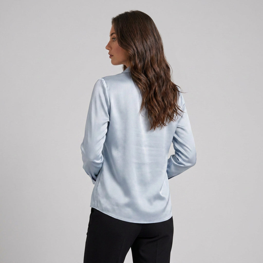 Blouse en Satin à Col Chemisier Drapé pour Femme