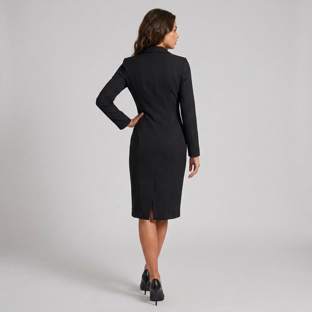 Robe-Manteau Cintrée à Col Tailleur pour Femme