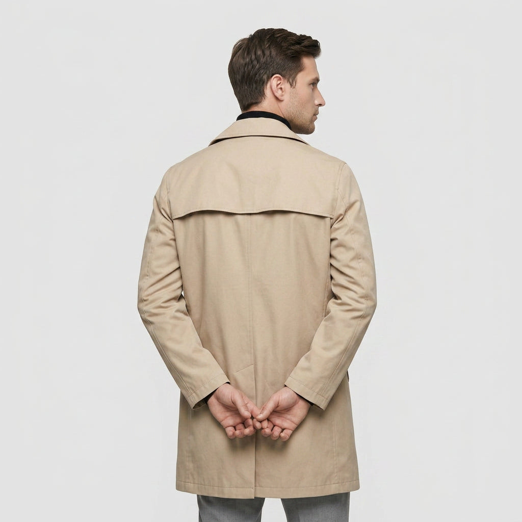 Trench-Coat Long Croisé à Col Tailleur pour Homme