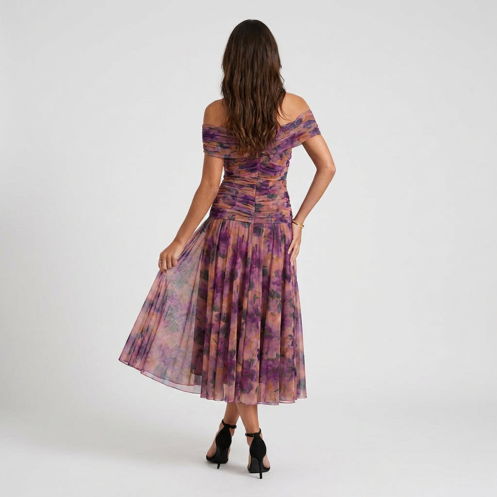 Robe de Cérémonie Fleurie à Épaules Dénudées pour Femme