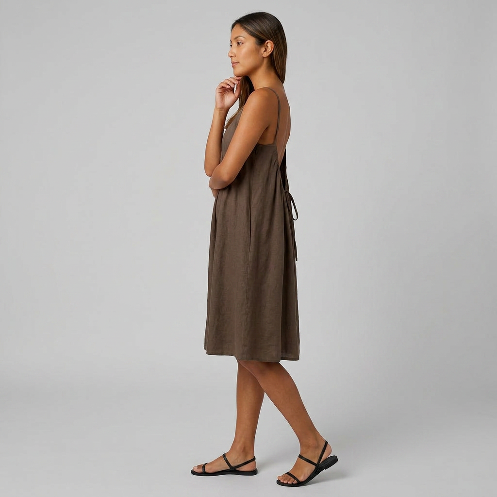 Robe Courte Lin Bretelles Fines Dos Nu Lacet Pour Femme