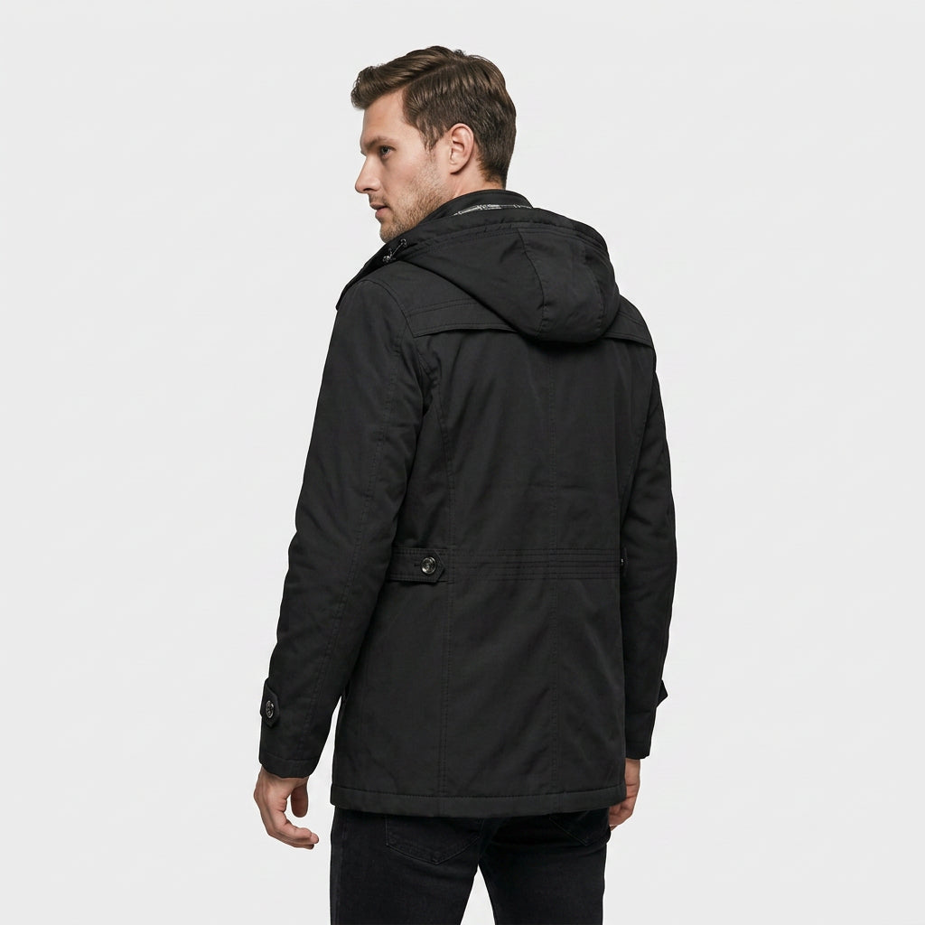 Veste à Capuche Amovible et Multiples Poches pour Homme