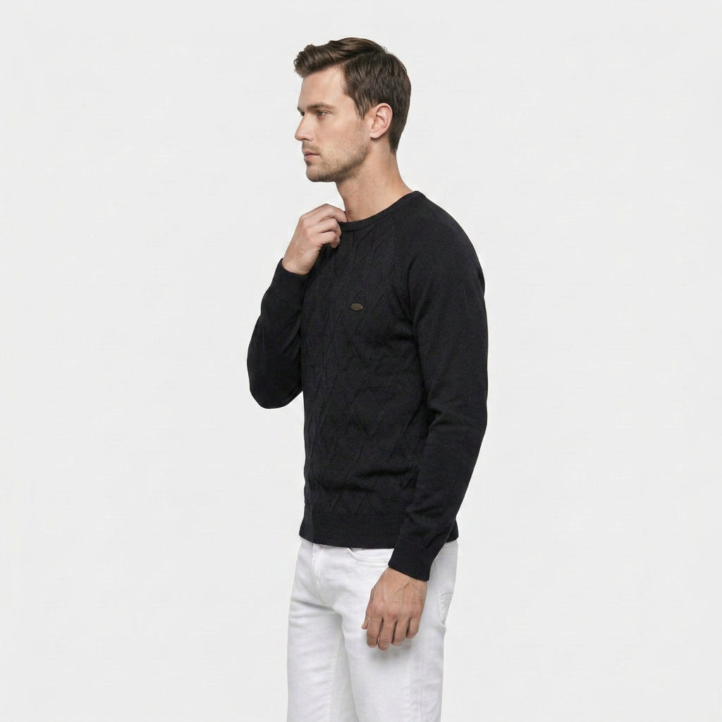 Pull Ras du Cou à Motif Losange en Relief pour Homme