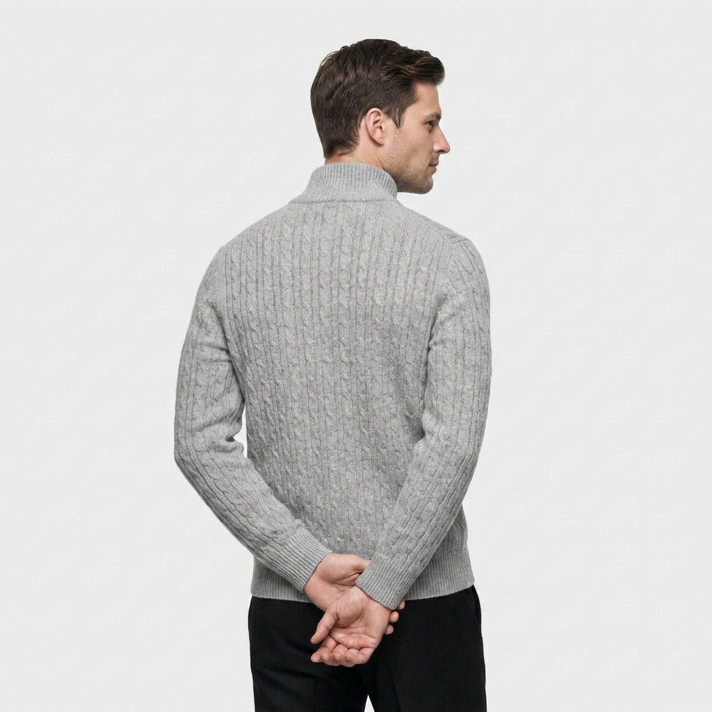 Pull en Maille Torsadée à Col Zippé pour Homme