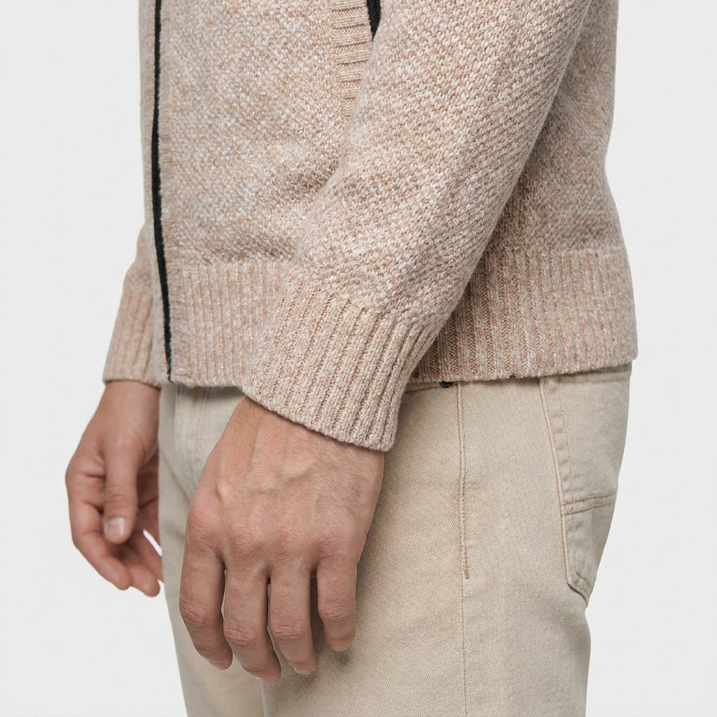 Veste en Maille Zippée à Col Montant pour Homme