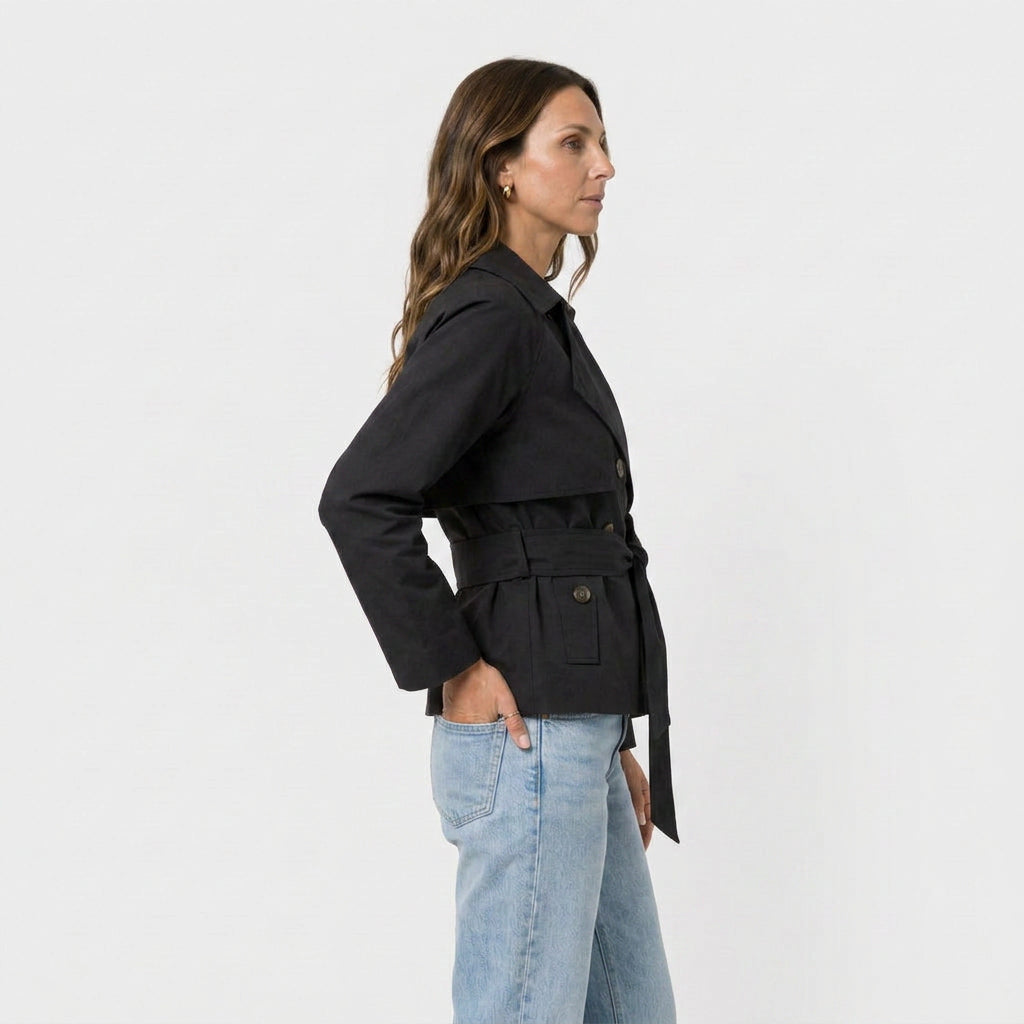 Trench-Coat Court à Ceinture Nouée pour Femme