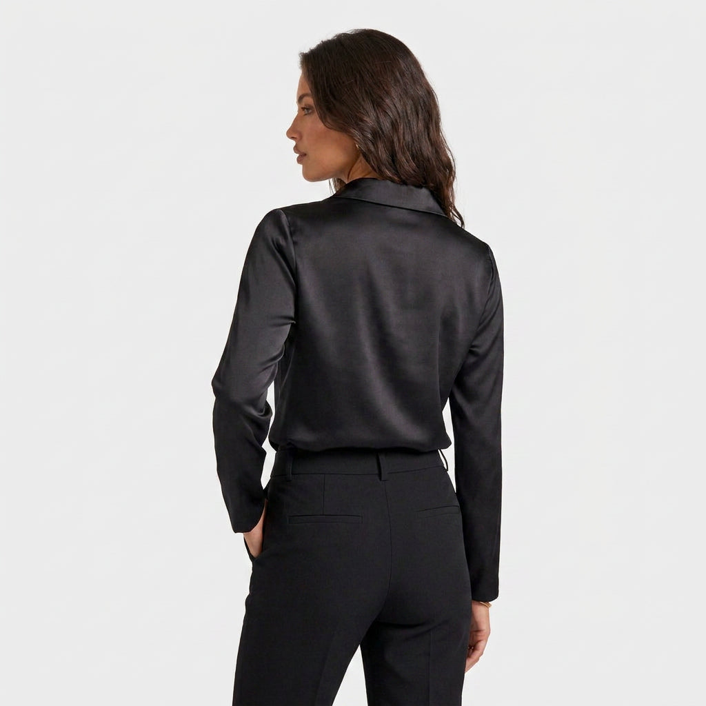 Blouse en Satin à Col Chemisier Drapé pour Femme