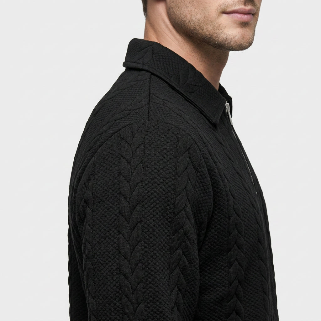 Pull à Col Polo Zippé et Motif Torsadé pour Homme