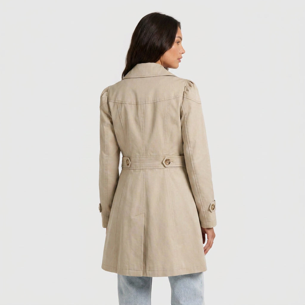 Trench-Coat Mi-Long Cintré à Col Tailleur pour Femme