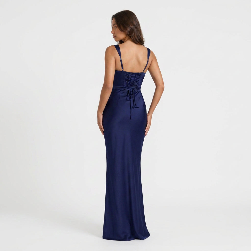 Robe de Soirée Longue en Satin Drapé pour Femme
