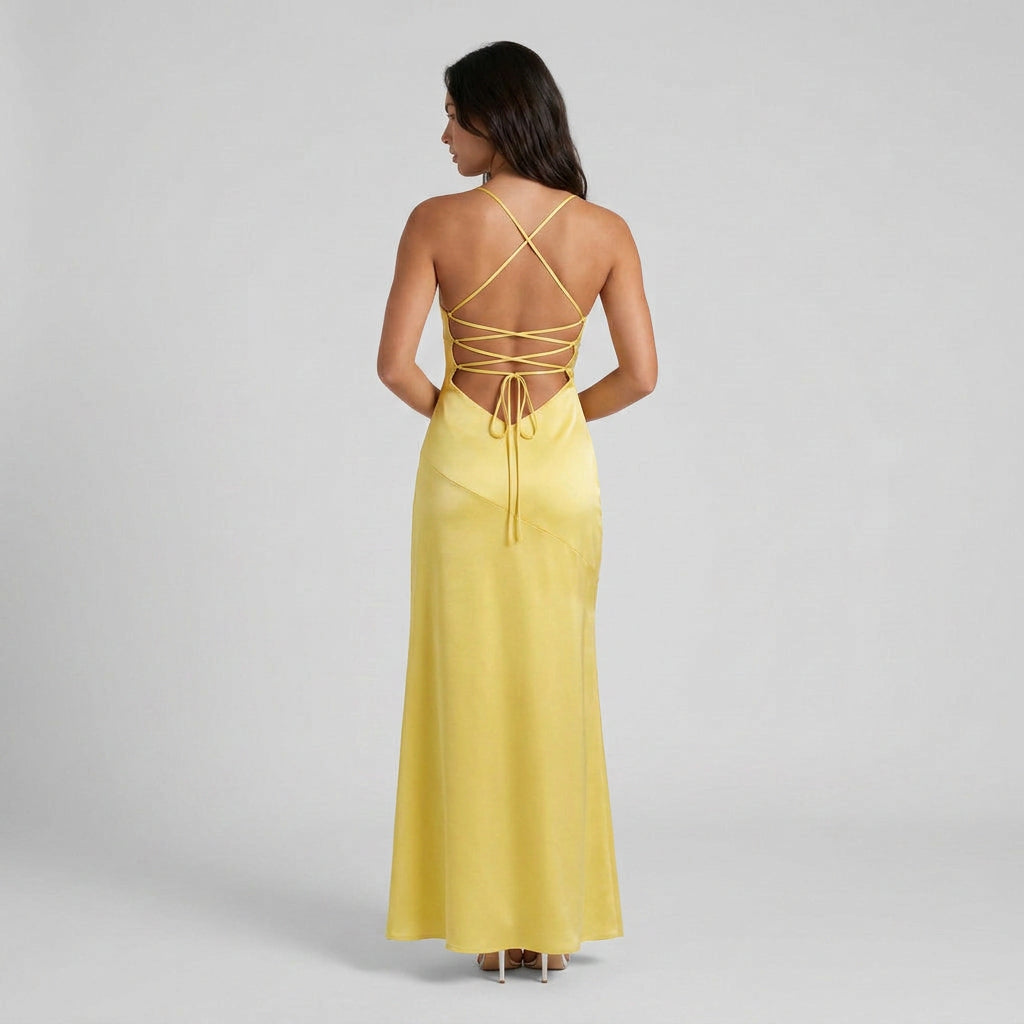 Robe de Soirée Longue en Satin à Fente pour Femme