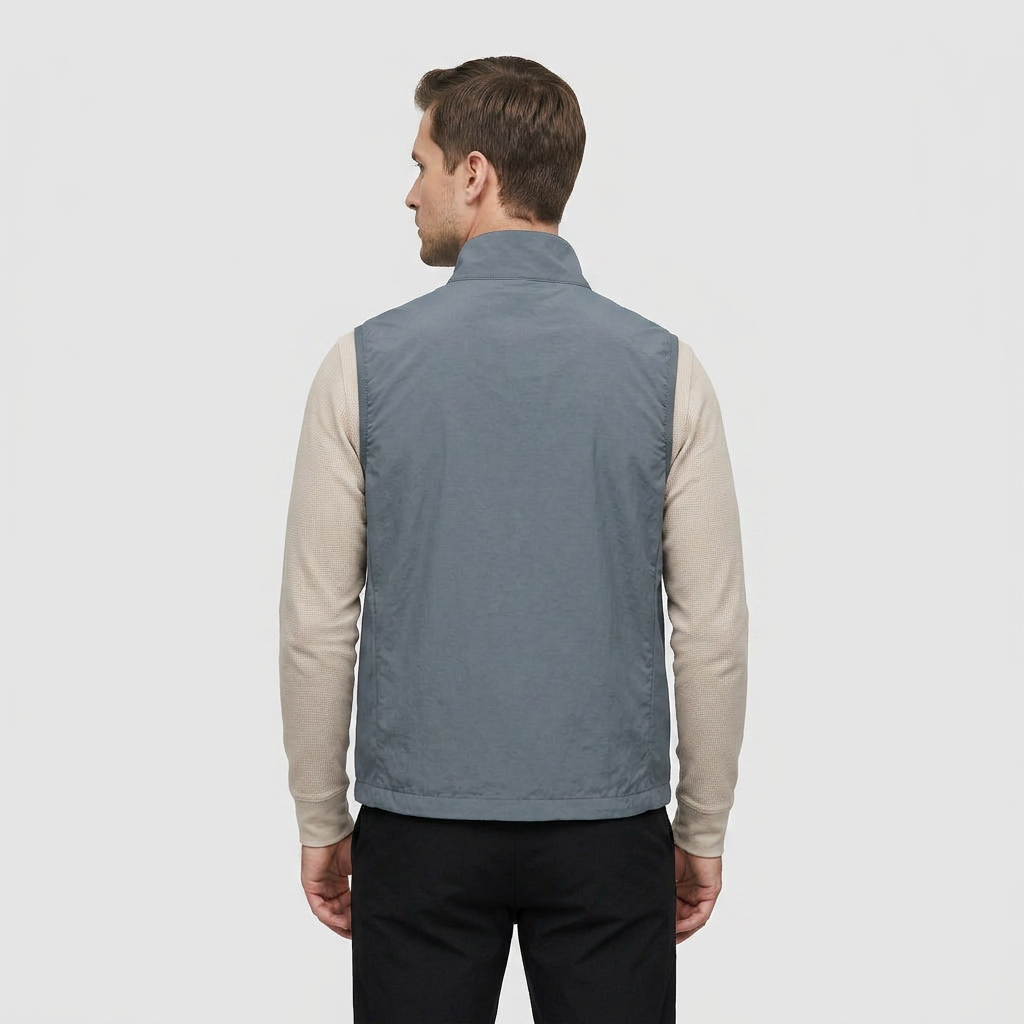 Gilet Sans Manches Zippé Col Montant Poche Zippée Pour Homme