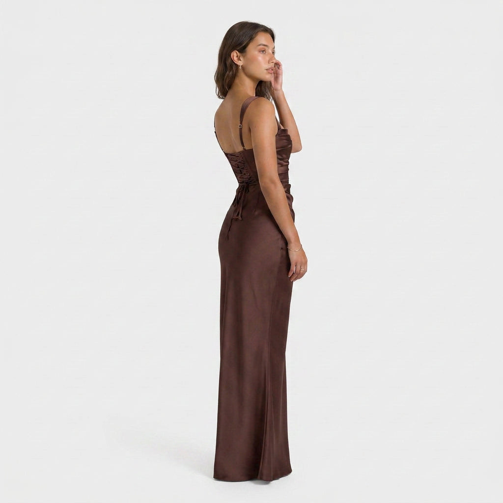 Robe de Soirée Longue en Satin Drapé pour Femme