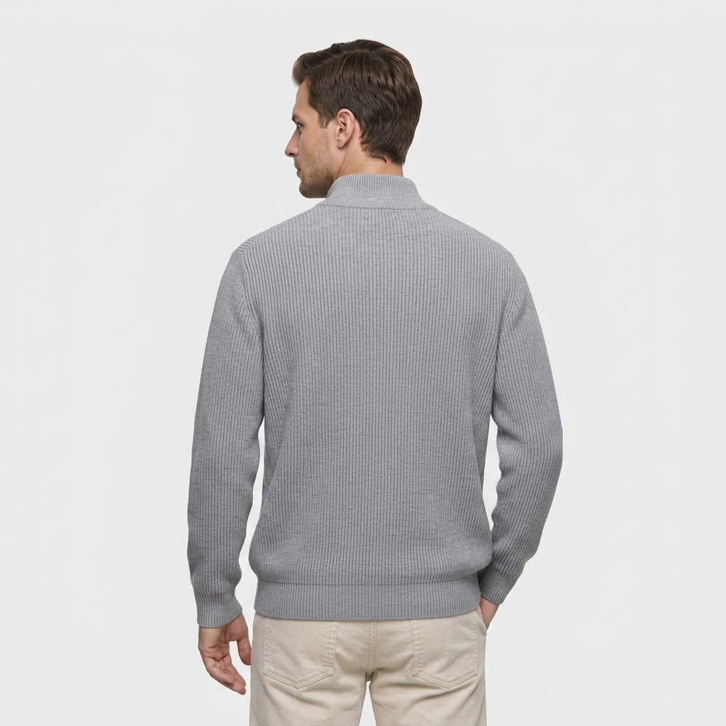 Pull en Maille Côtelée à Col Zippé pour Homme