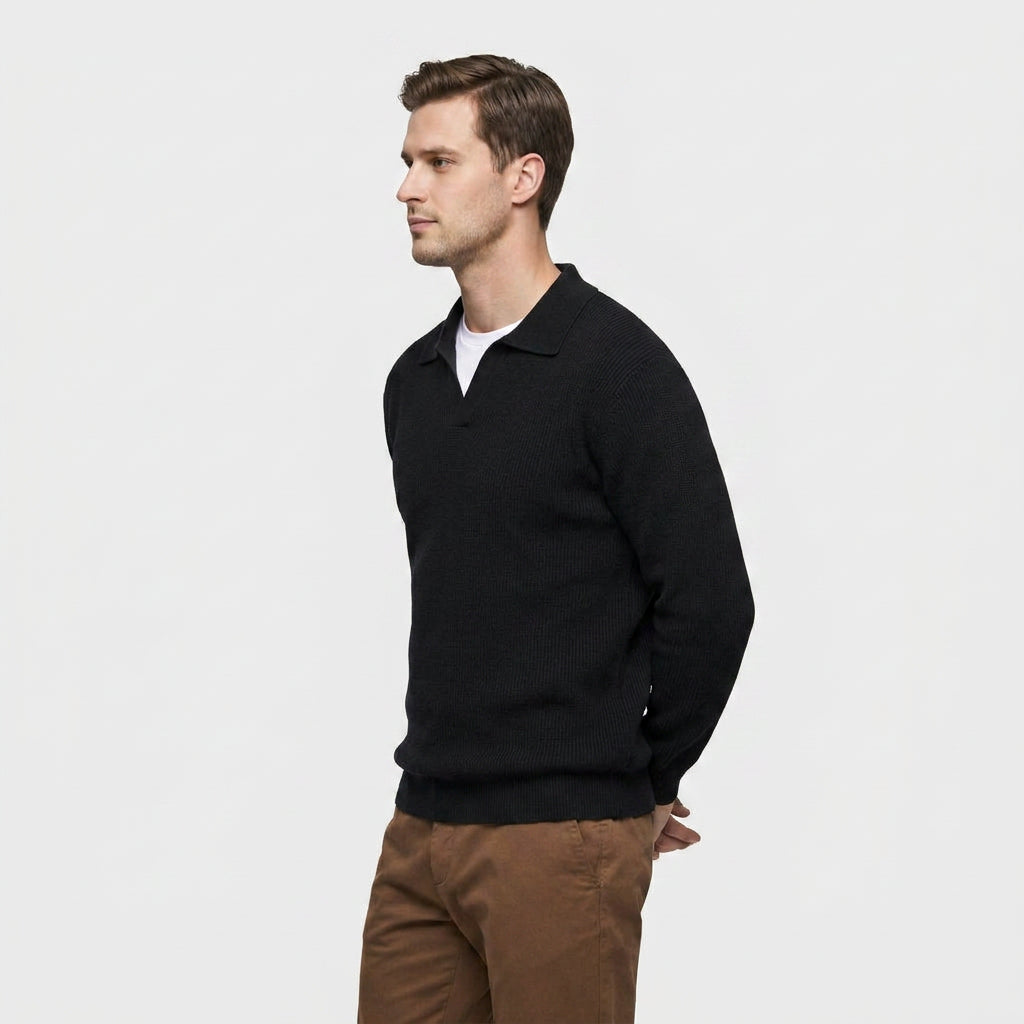 Pull Polo en Maille Texturée à Col Ouvert pour Homme