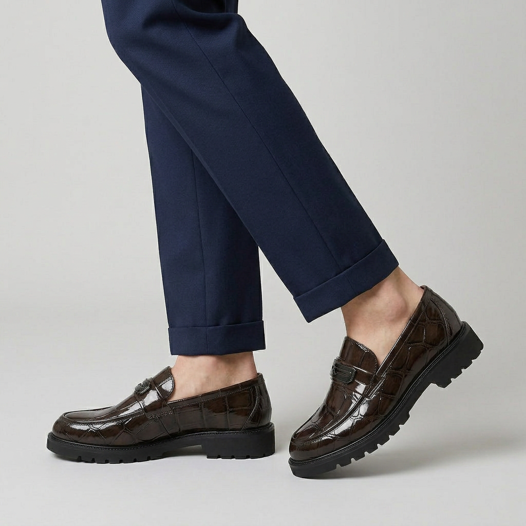Loafer Cuir Verni Embossé Semelle Lug pour Homme