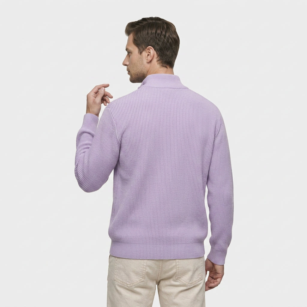Pull en Maille Côtelée à Col Zippé pour Homme