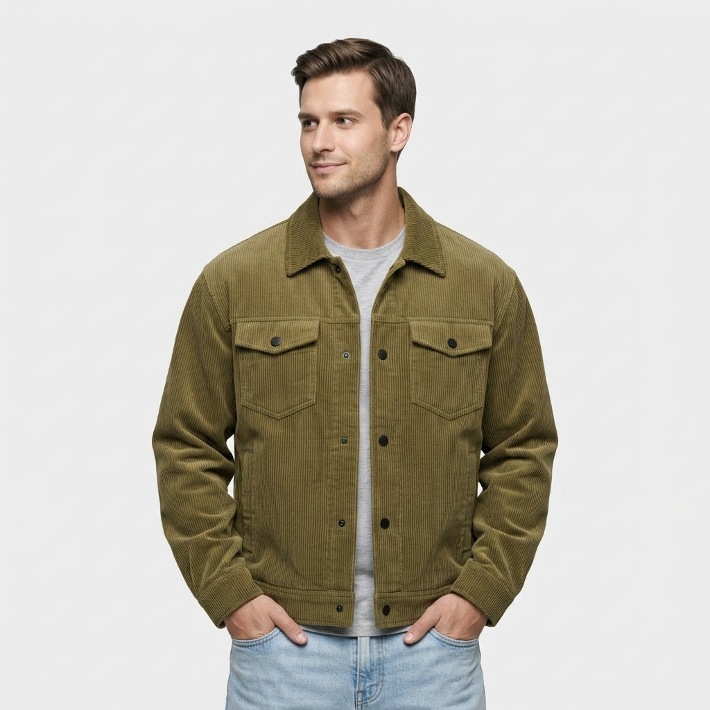 Veste en Velours Côtelé à Boutons-Pression pour Homme