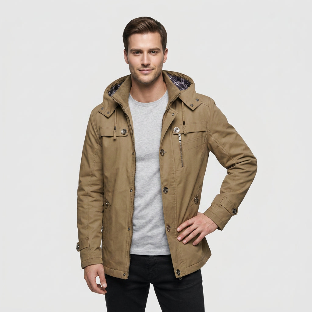 Veste à Capuche Amovible et Multiples Poches pour Homme