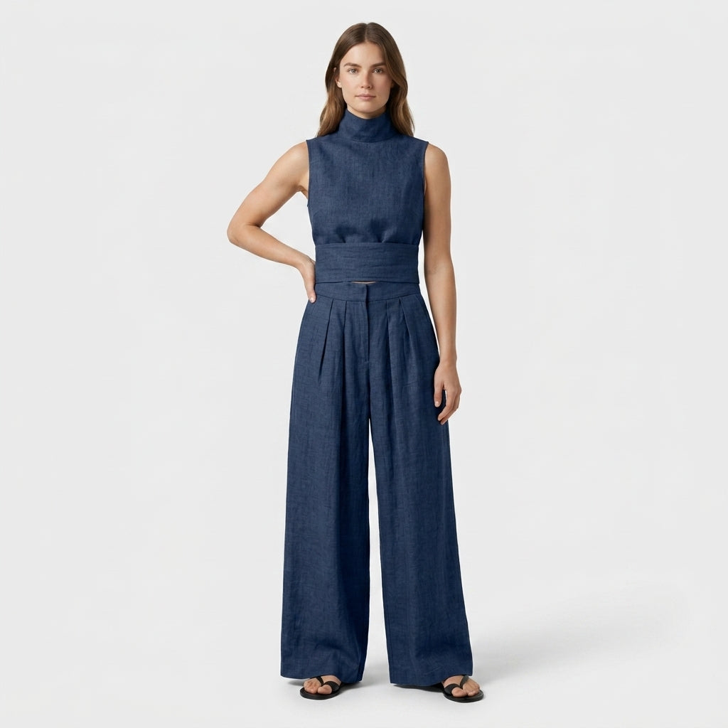 Ensemble Top Sans Manches Pantalon Large pour Femme