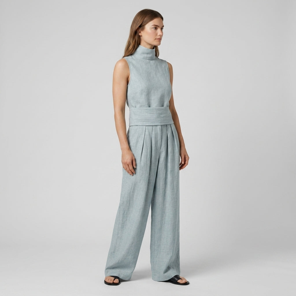 Ensemble Top Sans Manches Pantalon Large pour Femme