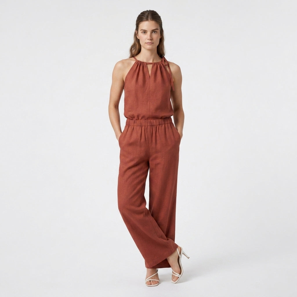 Ensemble Top Sans Manches Pantalon Droit Large pour Femme