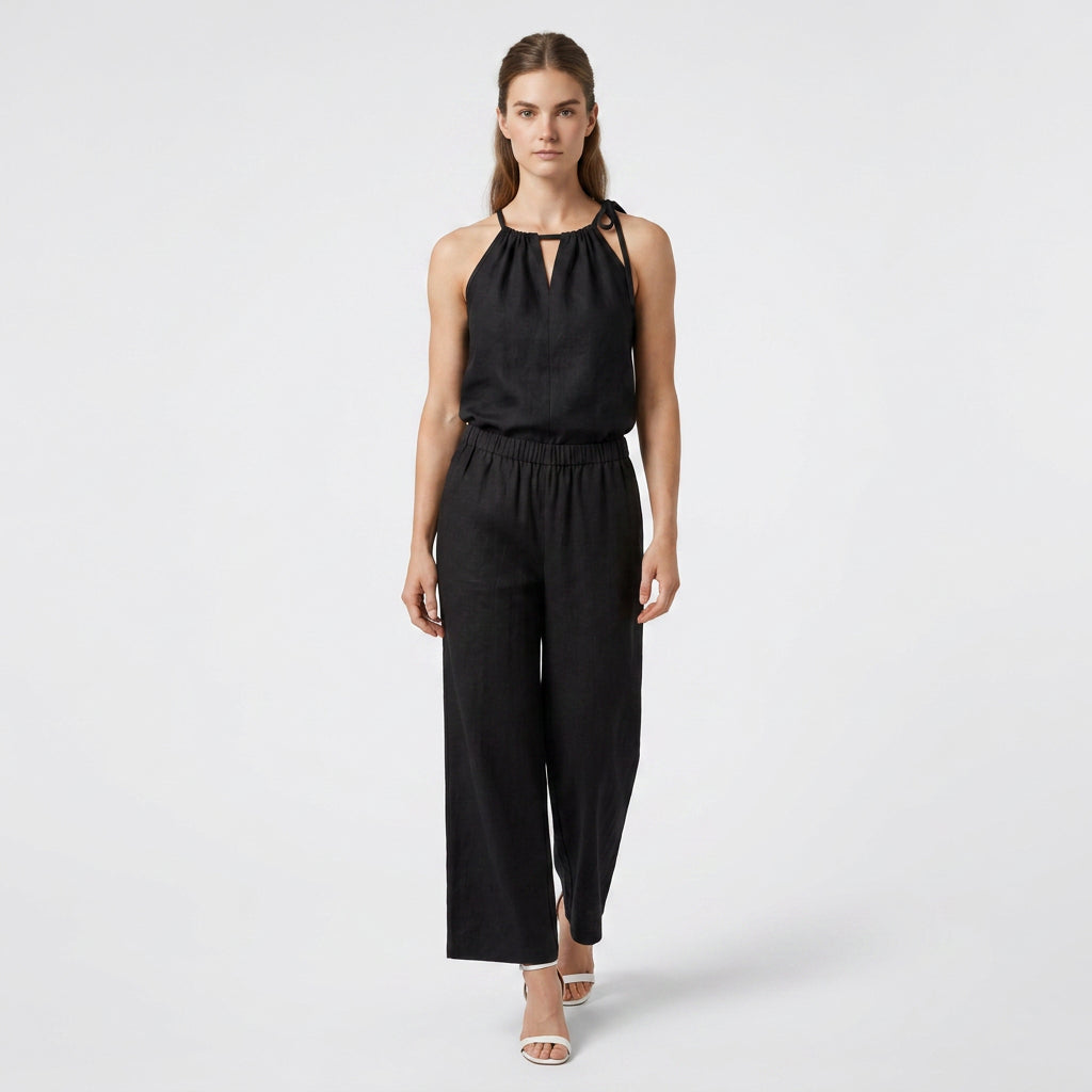 Ensemble Top Sans Manches Pantalon Droit Large pour Femme