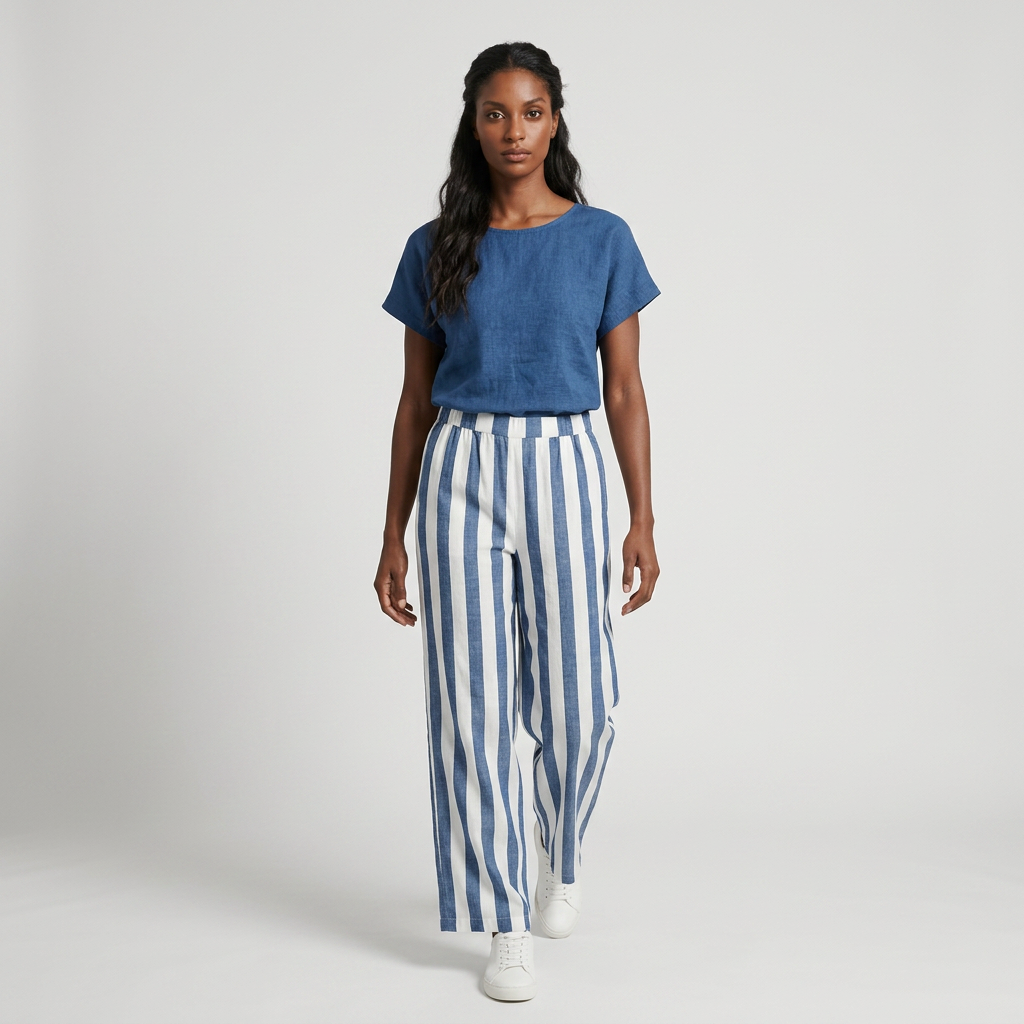 Ensemble T-Shirt Col Rond Pantalon Large pour Femme