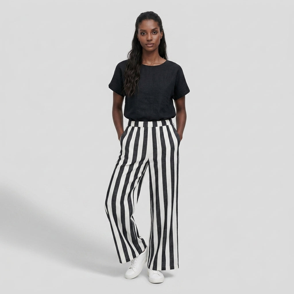 Ensemble T-Shirt Col Rond Pantalon Large pour Femme