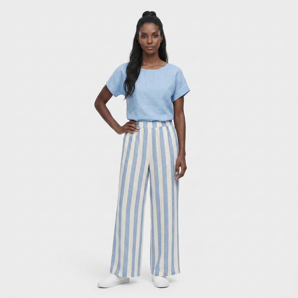 Ensemble T-Shirt Col Rond Pantalon Large pour Femme