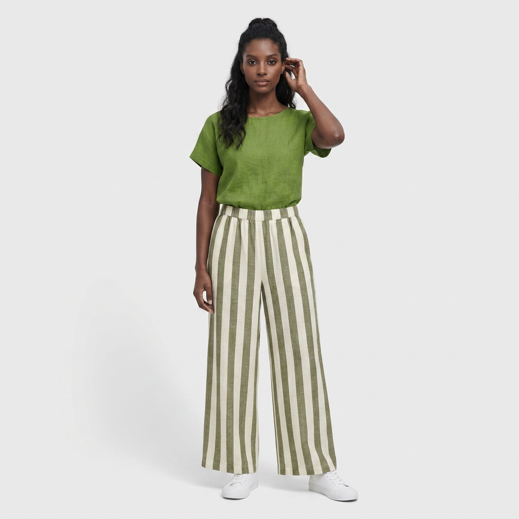 Ensemble T-Shirt Col Rond Pantalon Large pour Femme